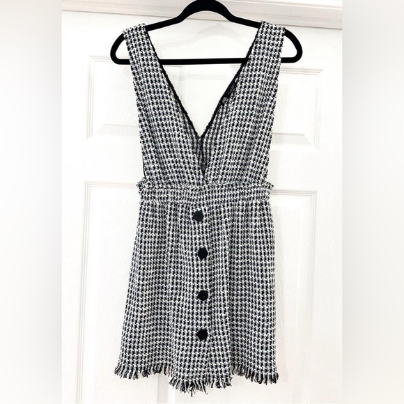ZARA Tweed Button Front Pinafore Mini Dress Sleeveless Blue Black White Sz Small - Picture 5 of 10